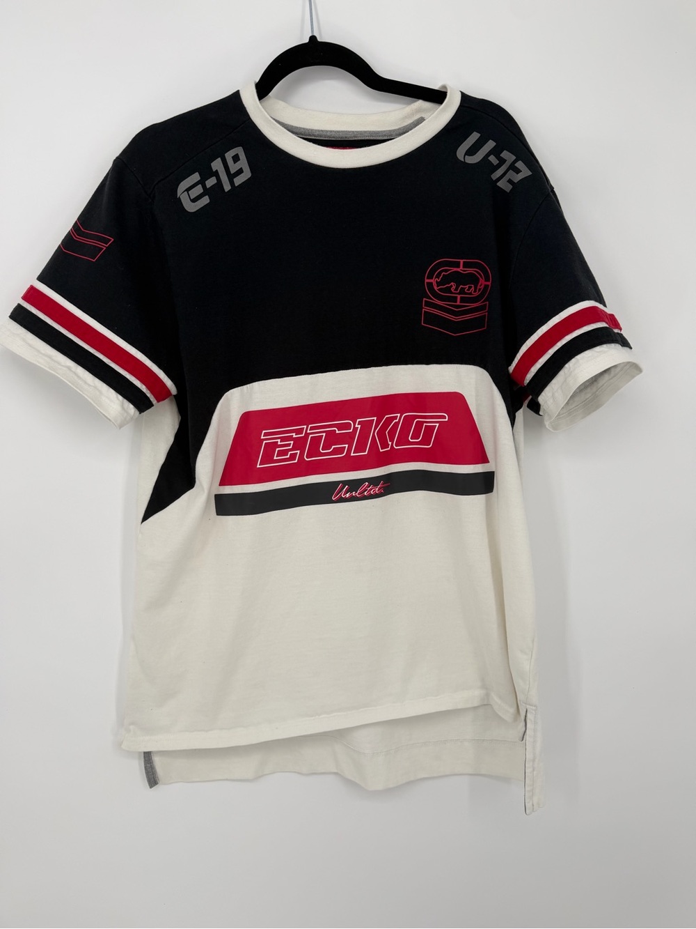 Ecko Unltd. Racing Black White & Red Colorblock Graphic Tee - large